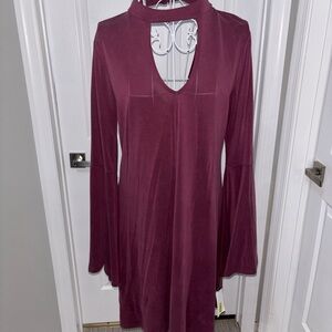 Burgundy Bell-Sleeve Dress